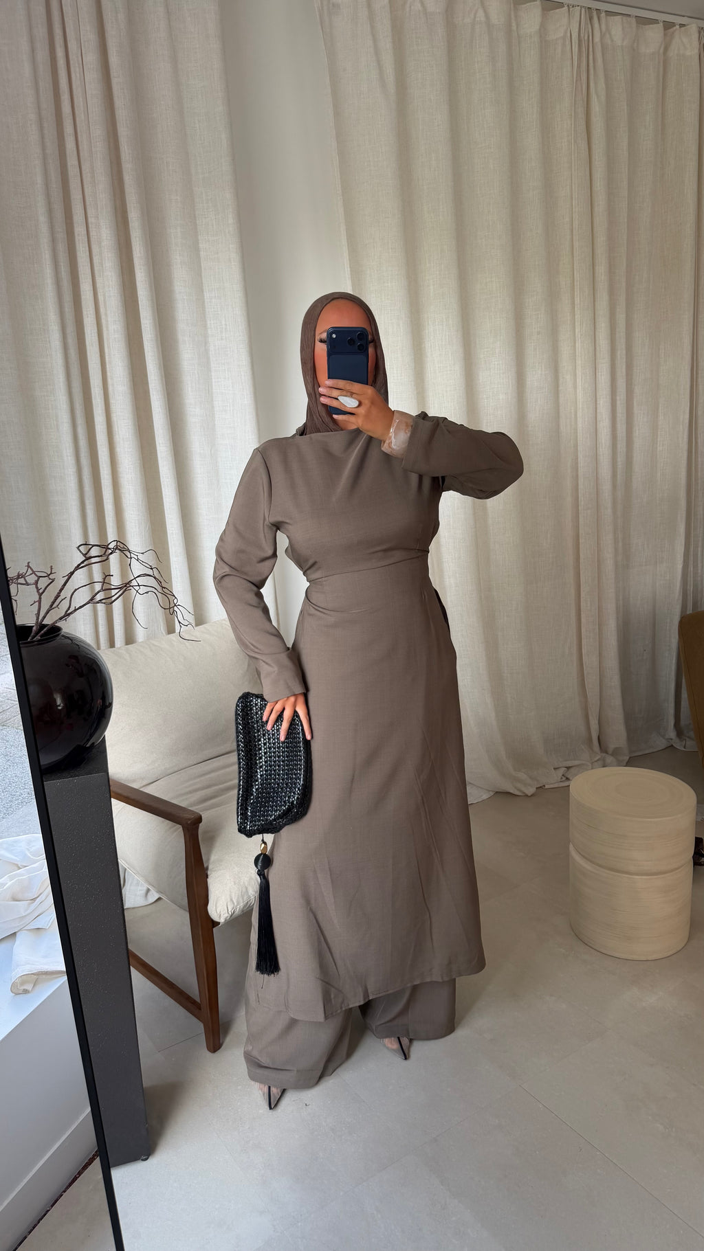 Ensemble deux pièces haut ultra long et pantalon ALBA | Taupe