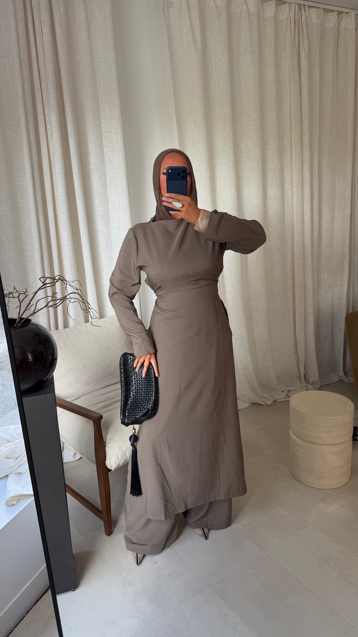 Ensemble deux pièces haut ultra long et pantalon ALBA | Taupe