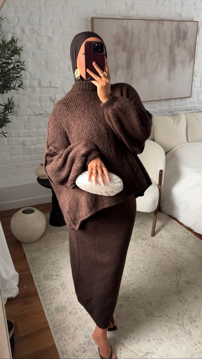 Jupe longue en maille | Marron
