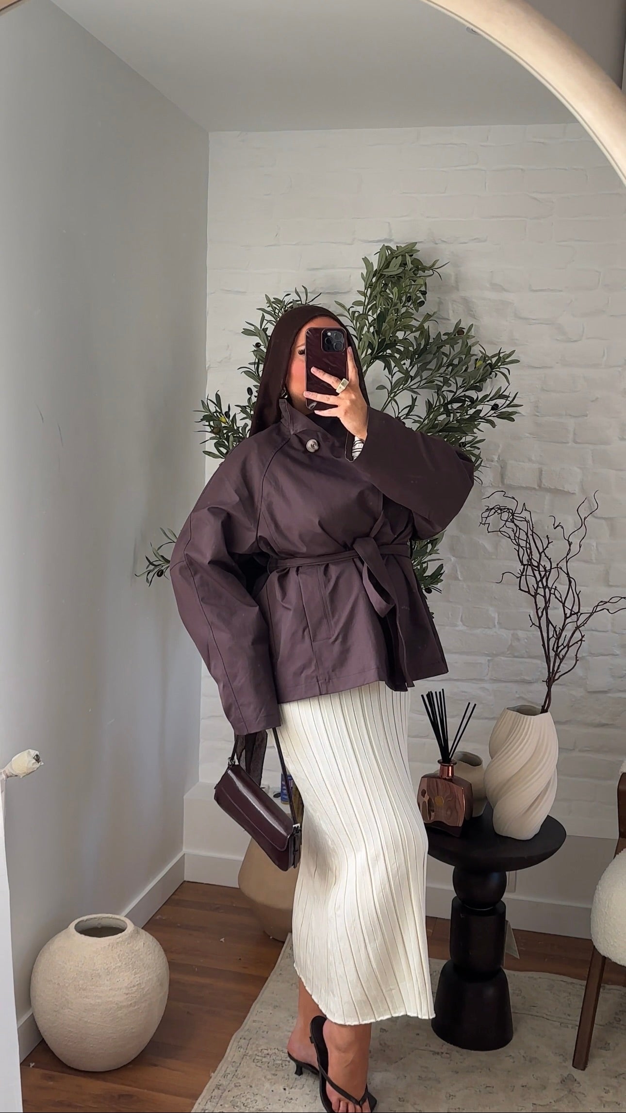 Trench mi long à ceinture | Acajou