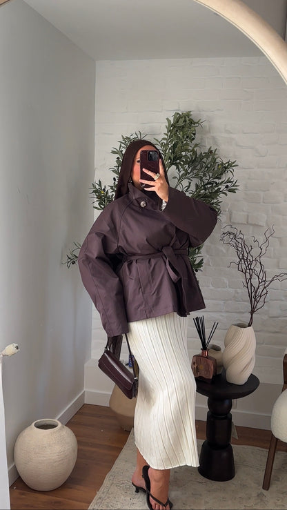 Trench mi long à ceinture | Acajou
