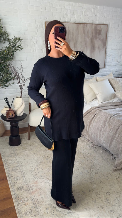 Ensemble comfy en maille à pantalon | Noir