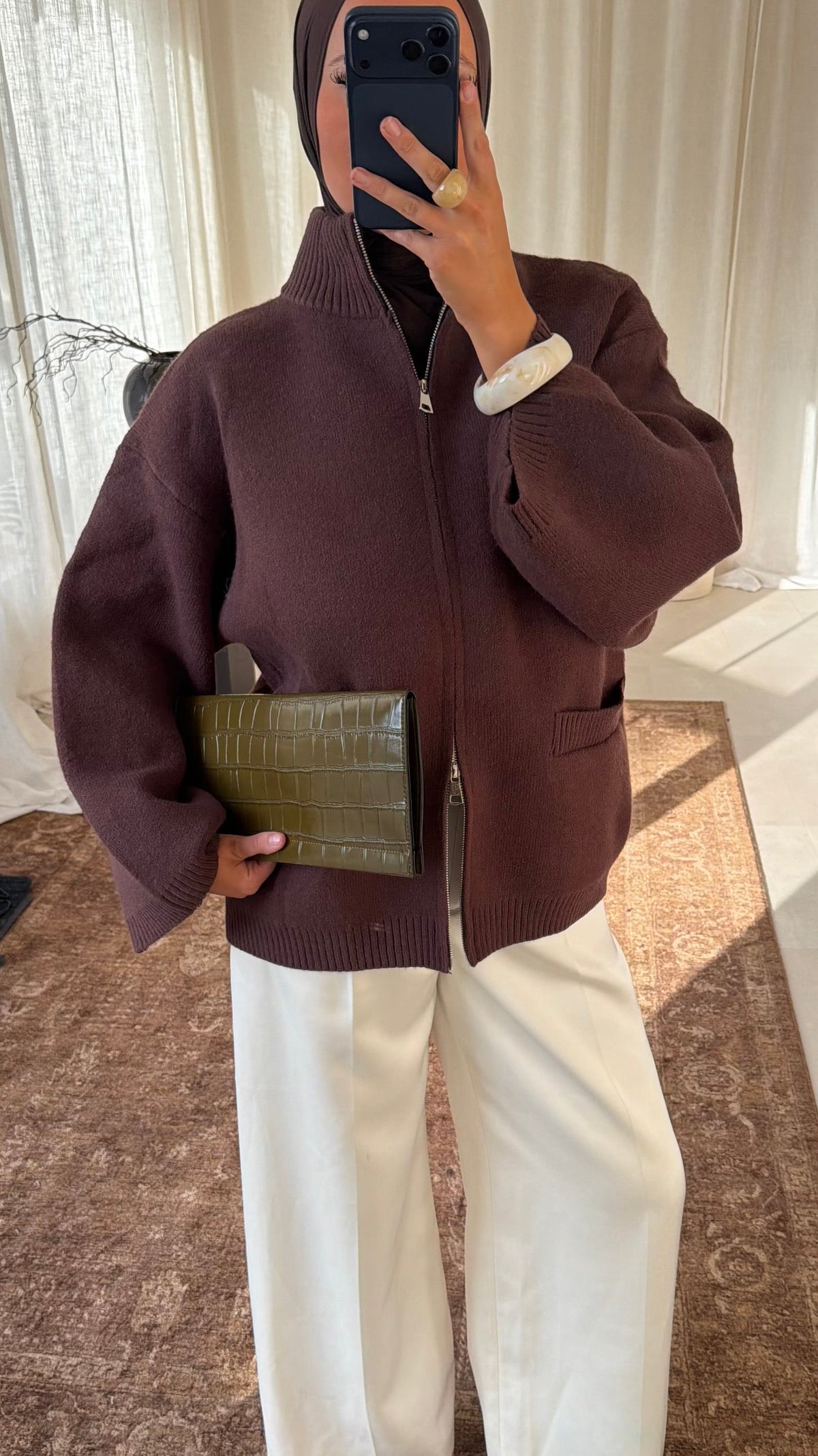 [GAMME PREMIUM] Pull doux et chaud à zip ALARIA | Marron