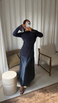 Robe bi matière en dentelle | Bleu marine