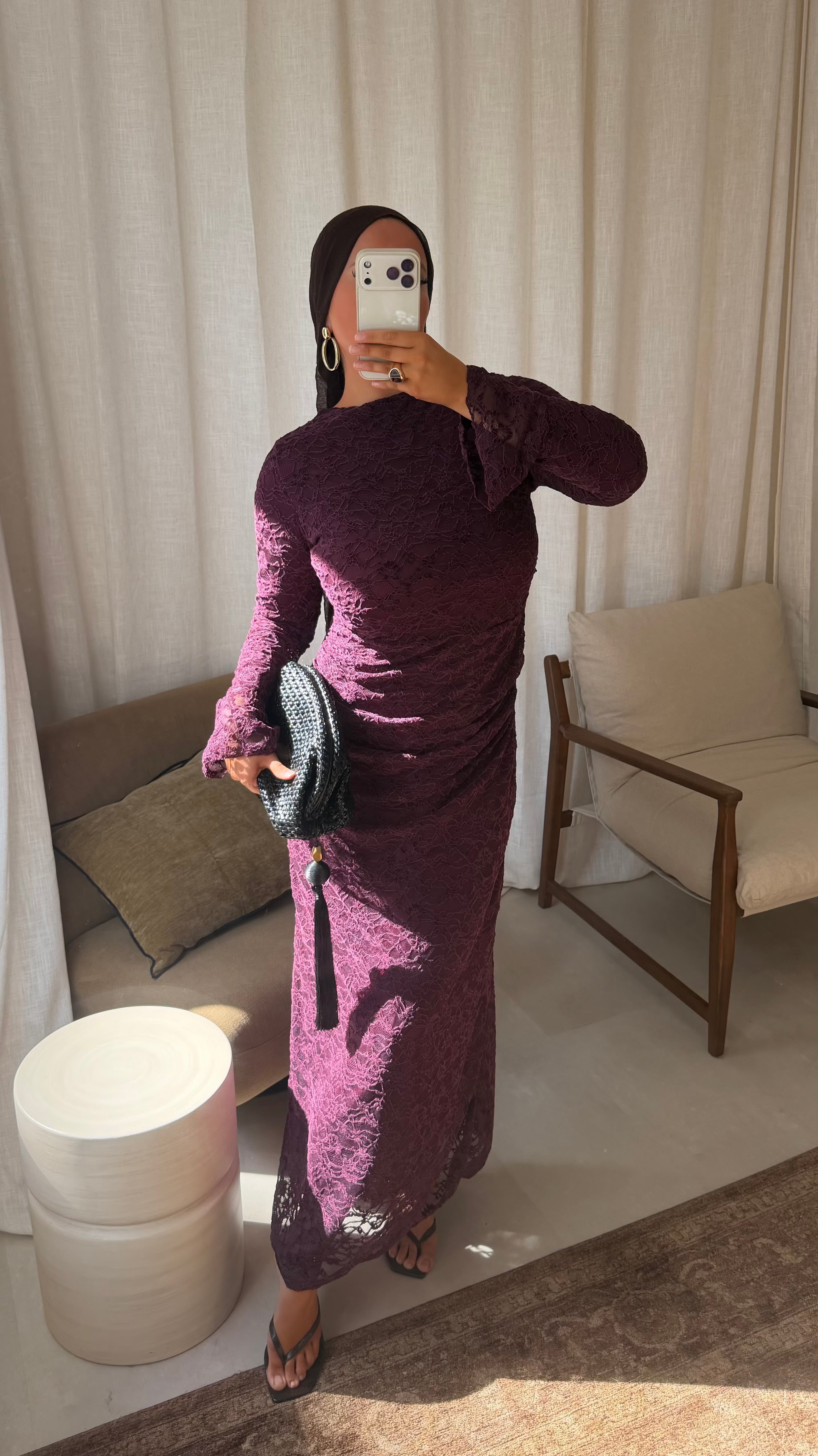 Robe doublée en dentelle | Prune