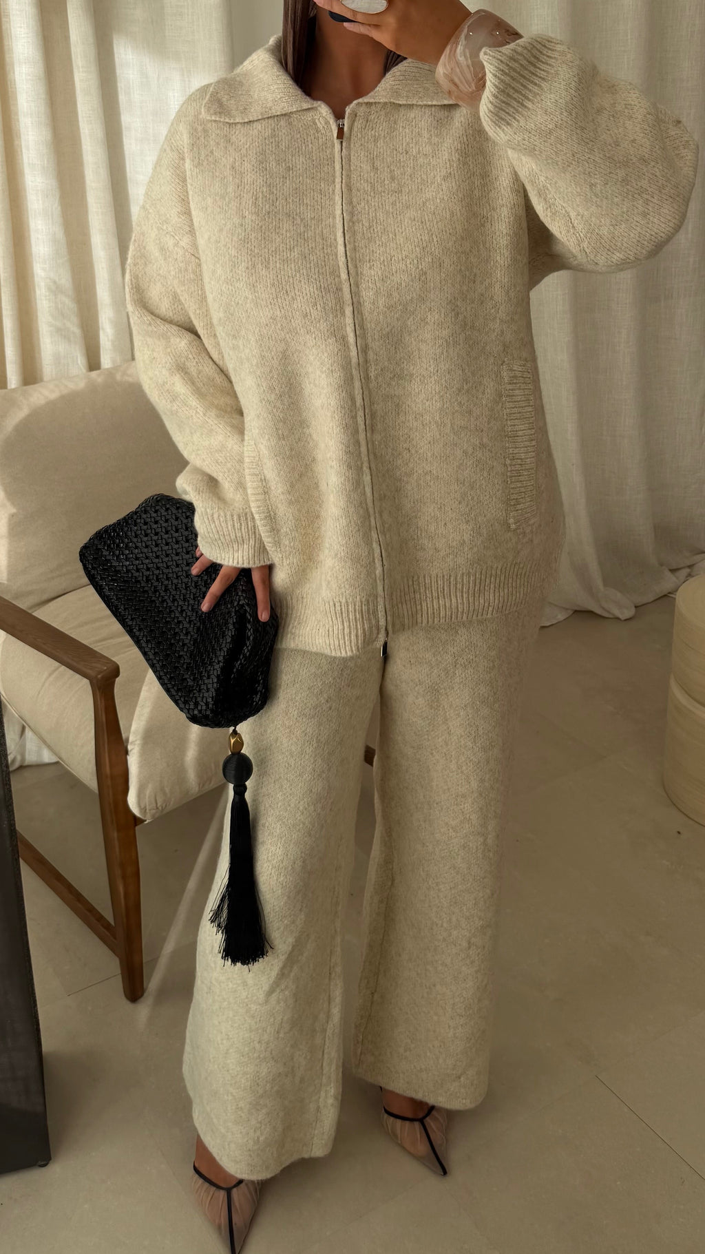 [GAMME PREMIUM] Ensemble deux pièces en maille ultra doux DÉLIA | Crème | Pré-commande