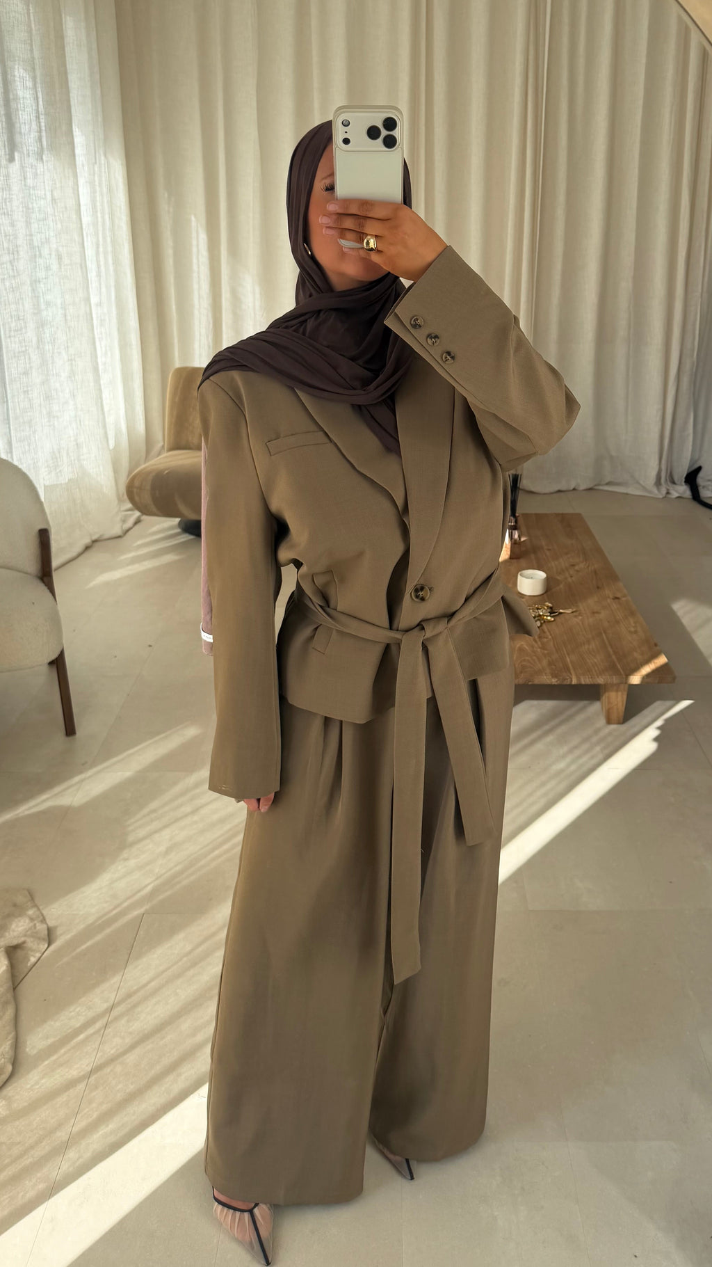 [GAMME PREMIUM] Blazer mi long à ceinture VENETA | Camel