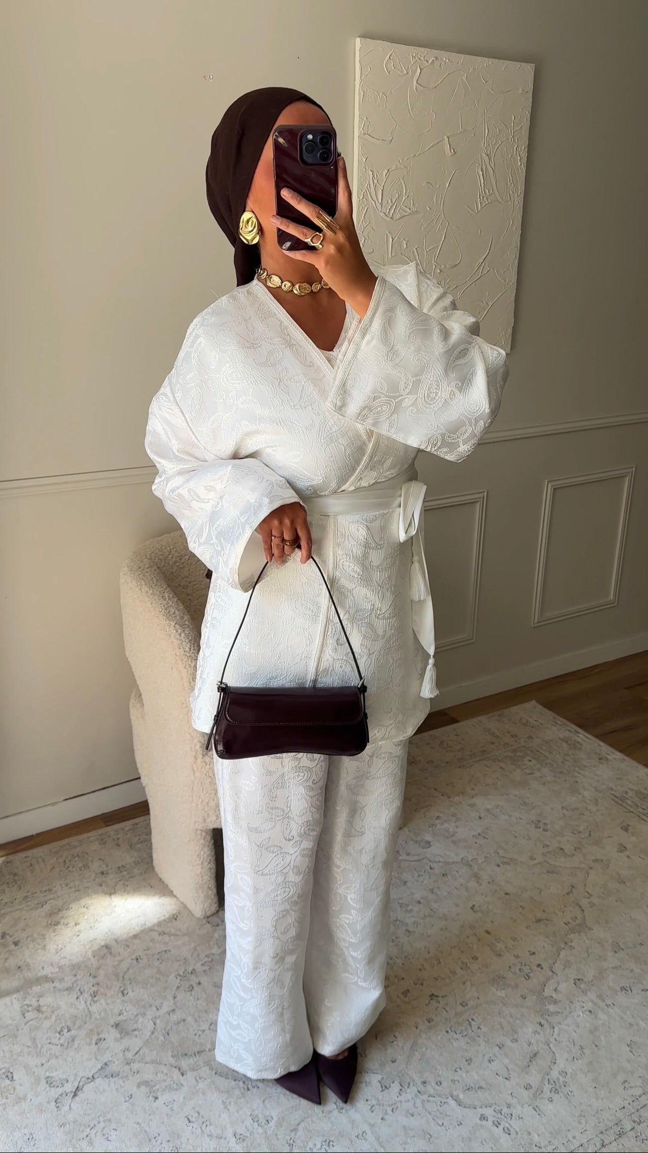 [GAMME LUXE] Ensemble en brocard à ceinture AGATHE | Blanc