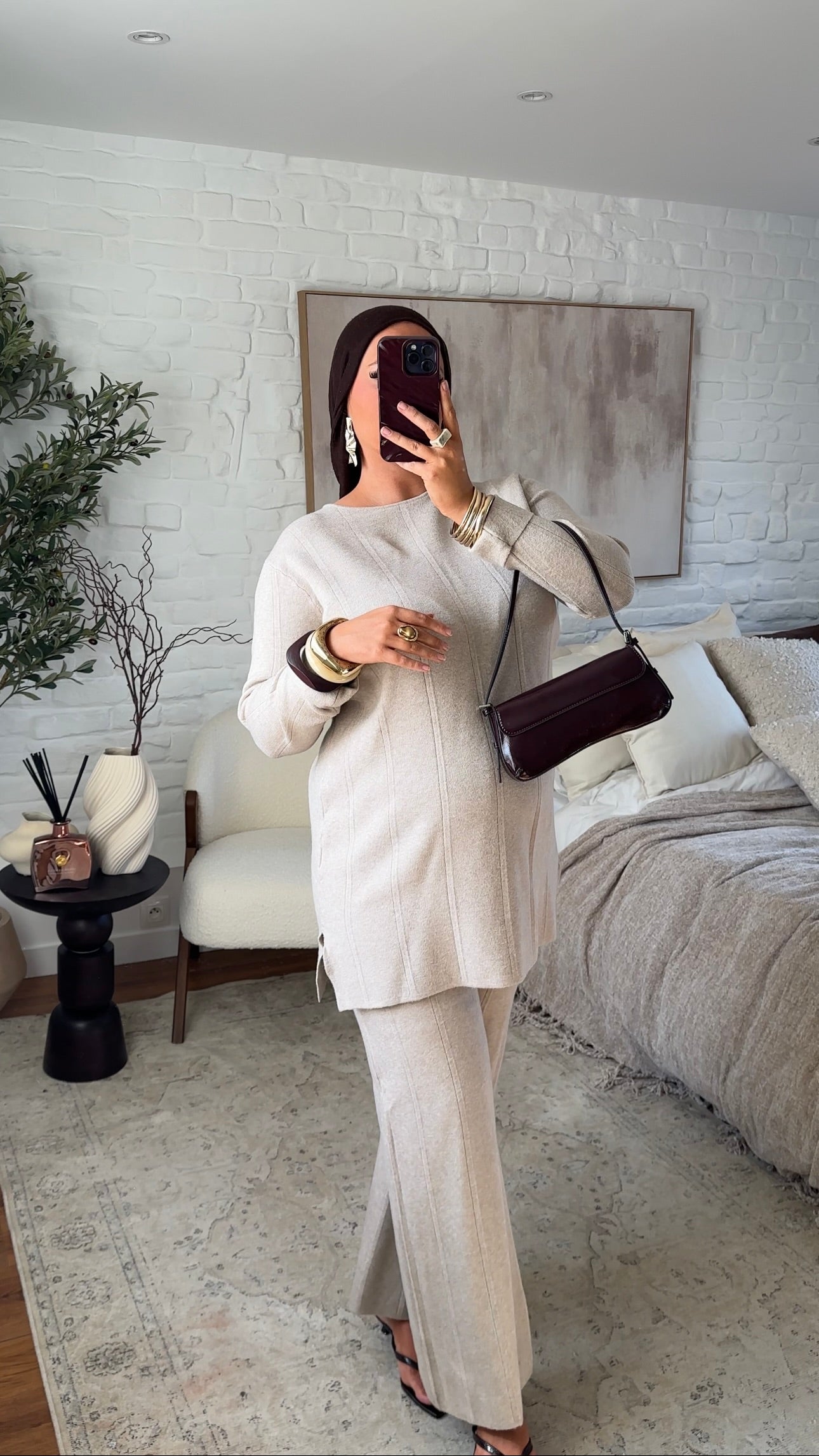 Ensemble comfy en maille à pantalon | Beige