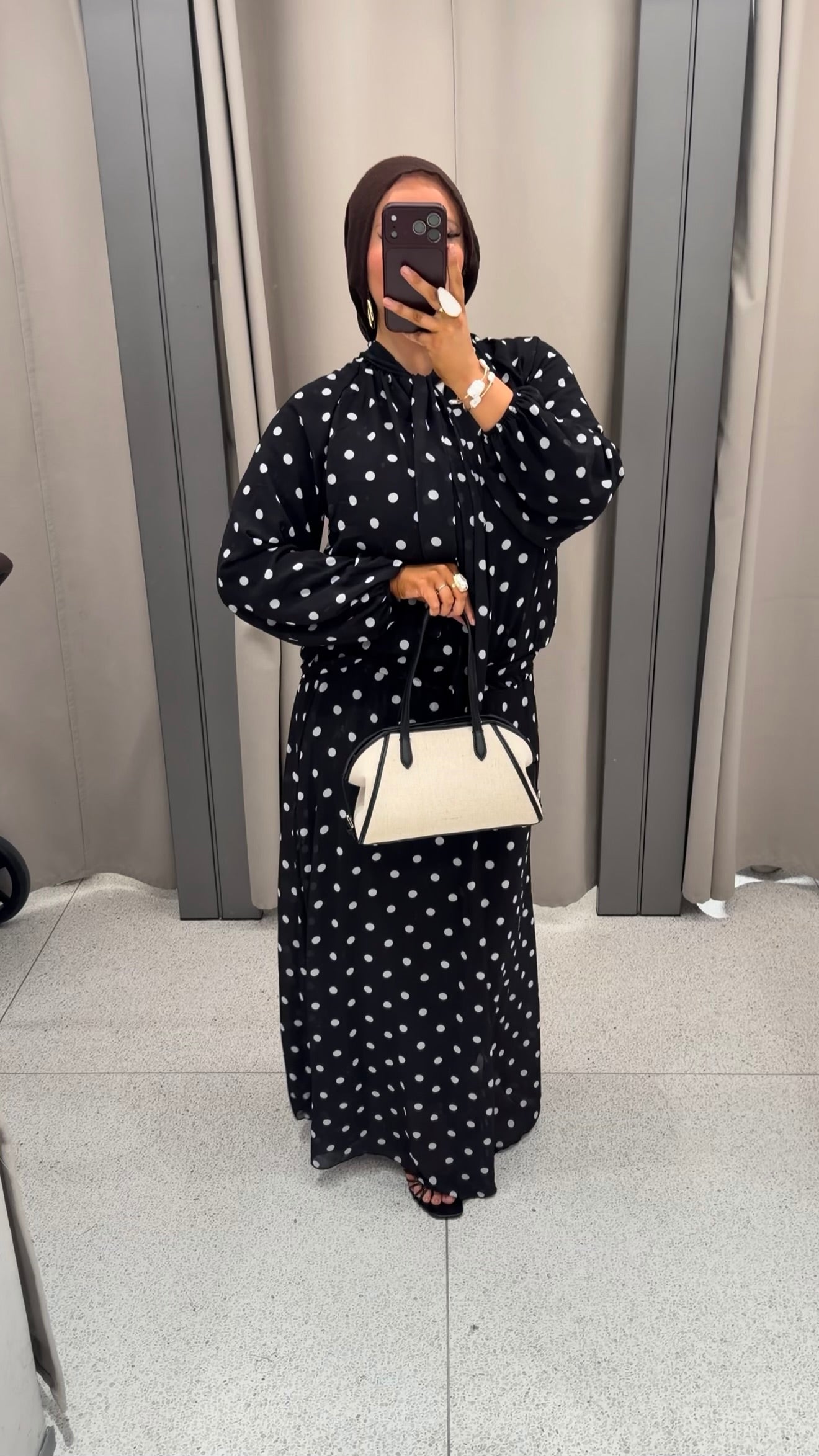 Ensemble doublé ultra long à pois | Noir