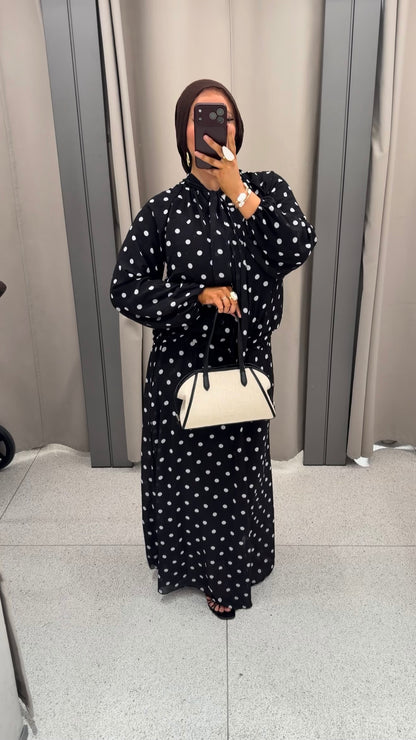 Ensemble doublé ultra long à pois | Noir