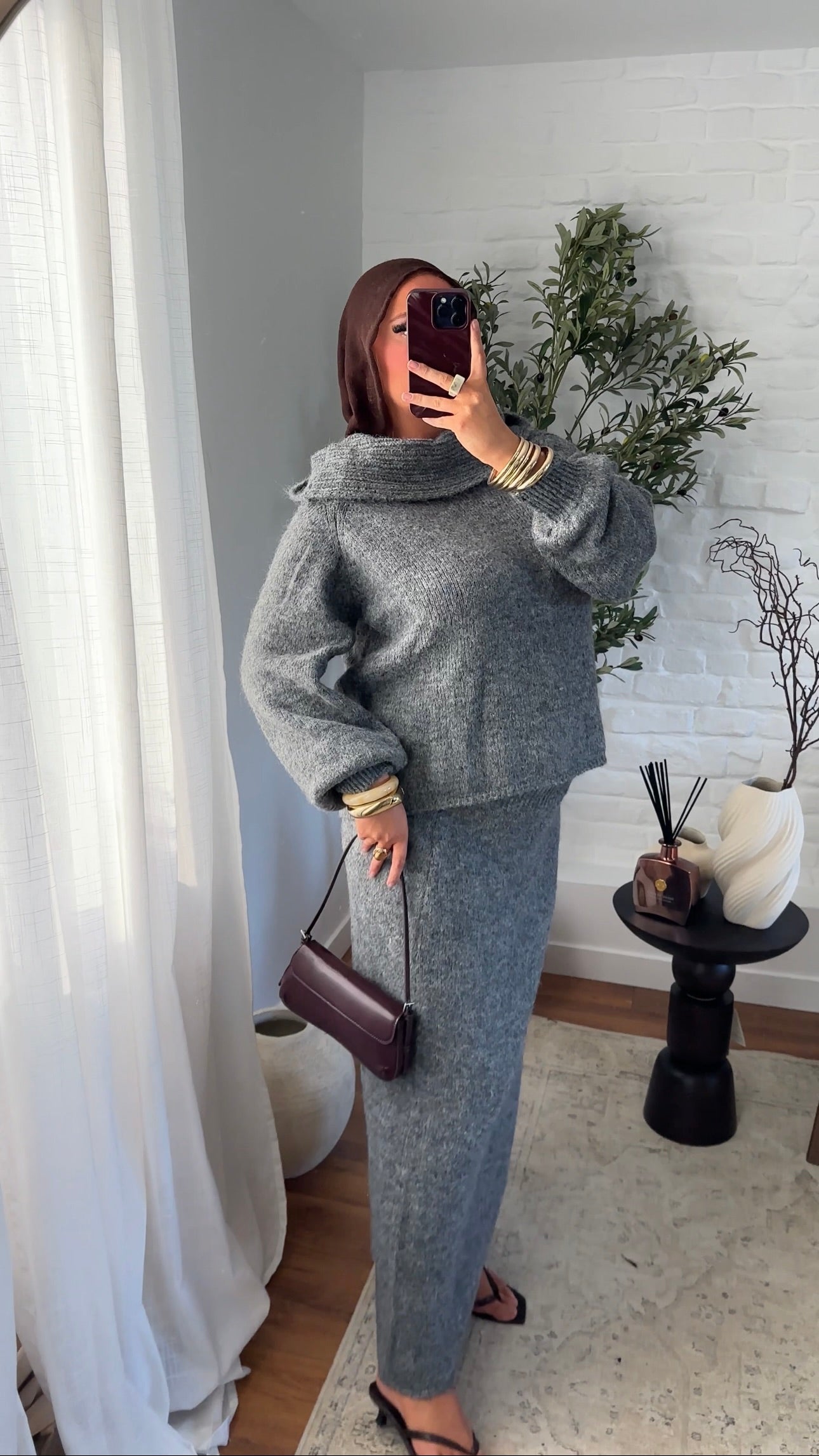 Ensemble ultra chaud en laine et col montant | Gris