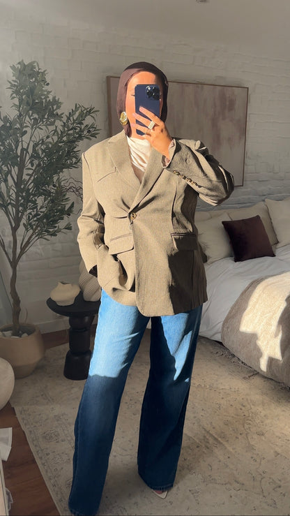 [GAMME PREMIUM] Blazer oversize cintré | Marron/Taupe