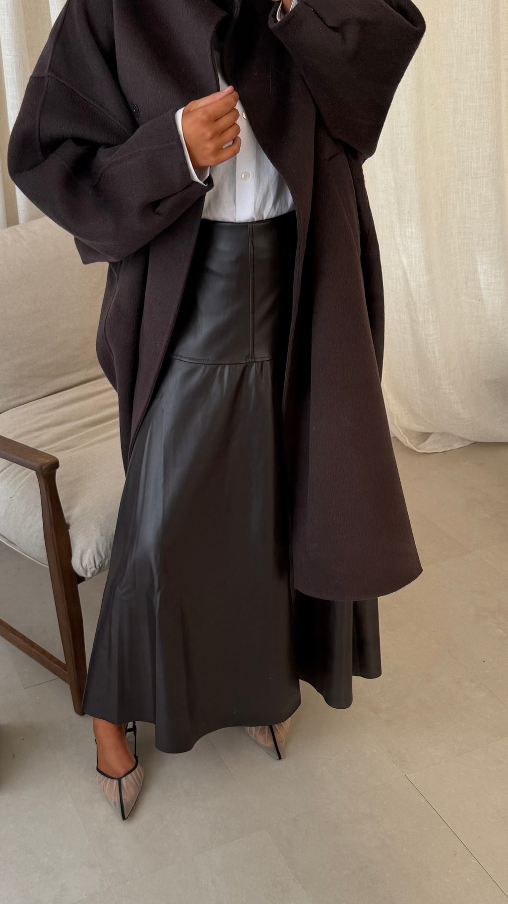 Jupe ultra longue | Cuir marron
