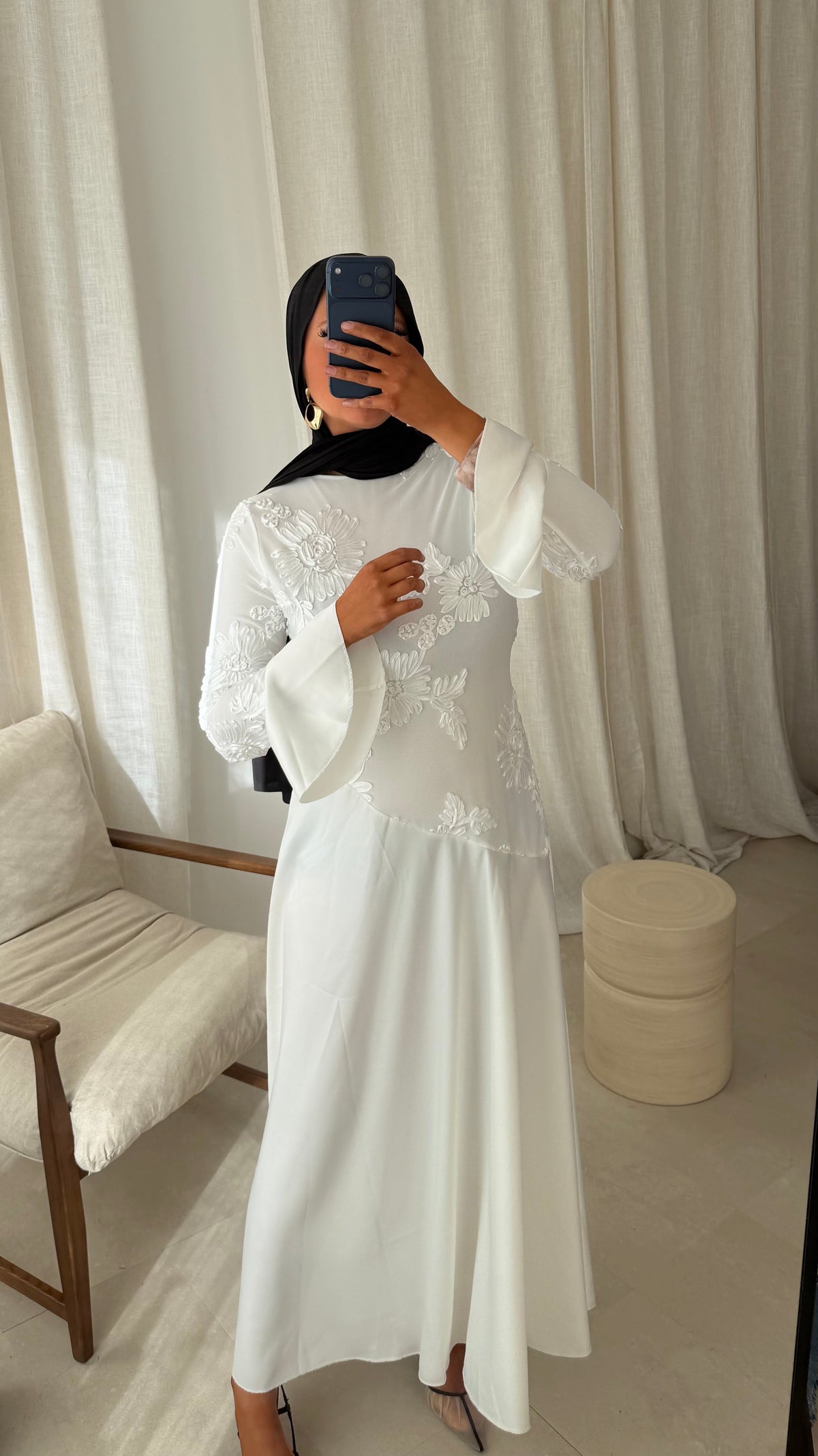 Robe longue à motifs YANA | Blanc