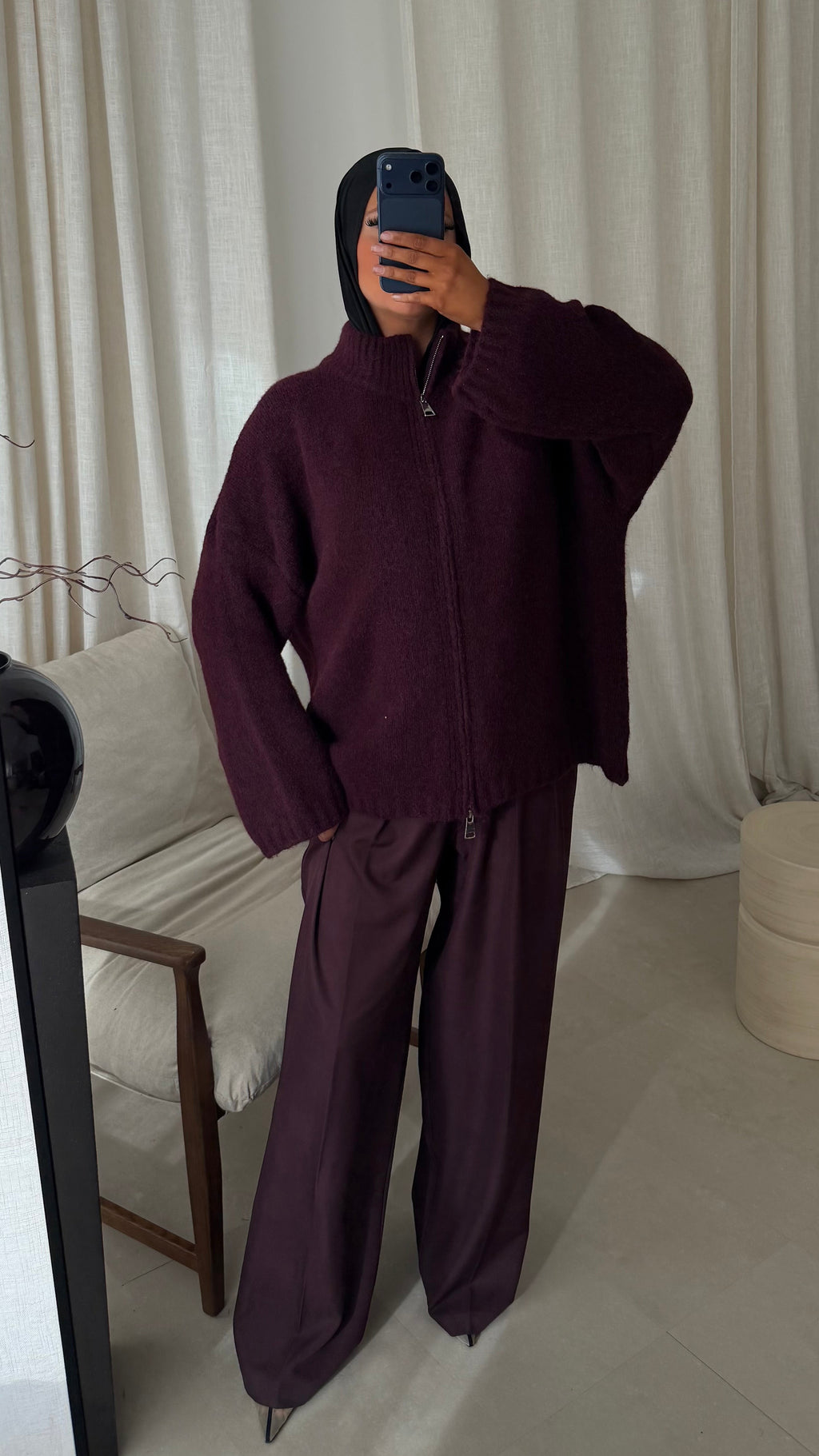 Pull long ultra doux à zip NIREL | Bordeaux | Pré-commande
