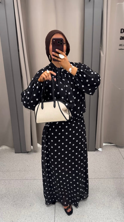 Ensemble doublé ultra long à pois | Noir