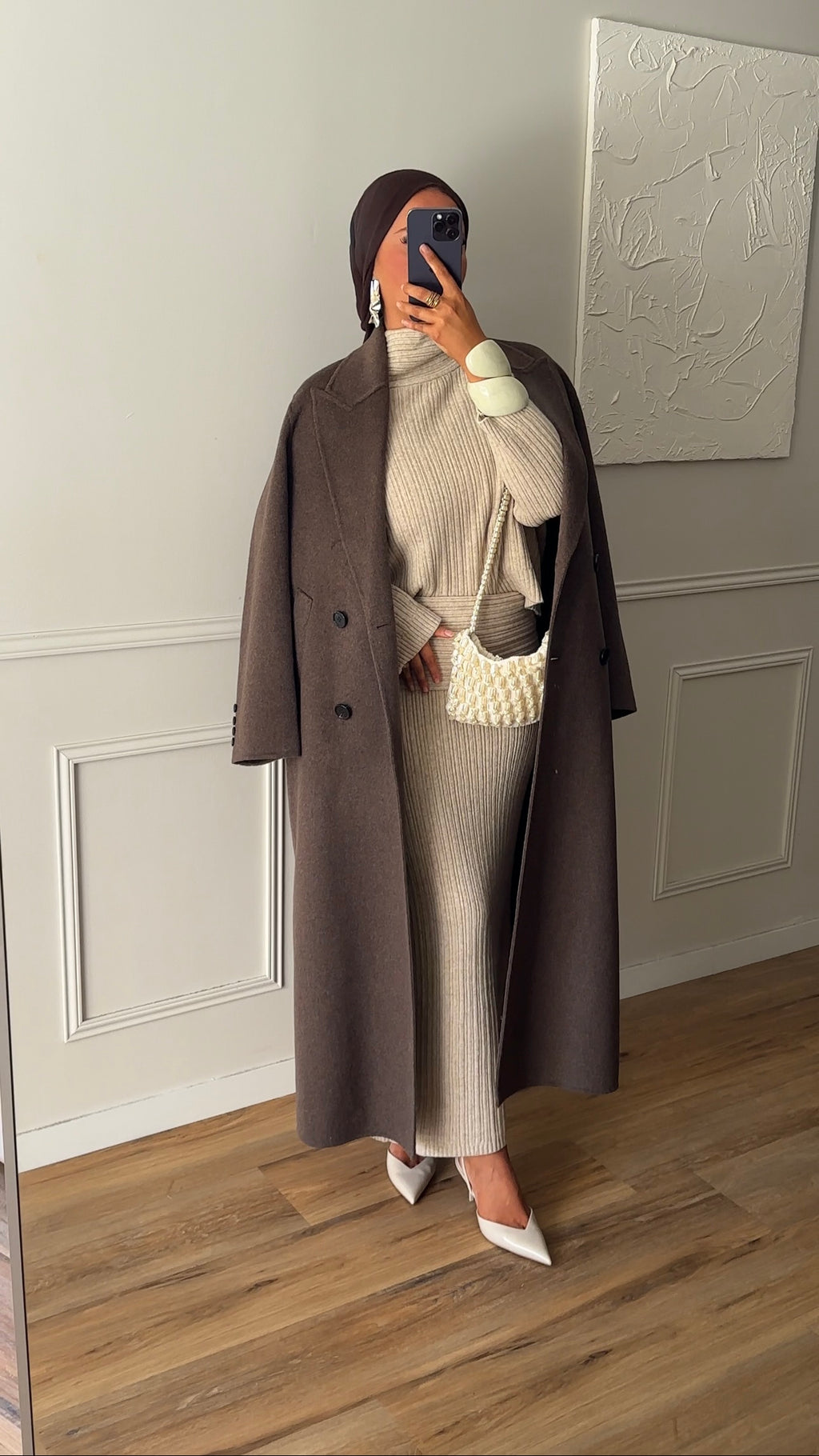 [GAMME LUXE] Manteau ultra long en laine véritable fait main | Dark mocha