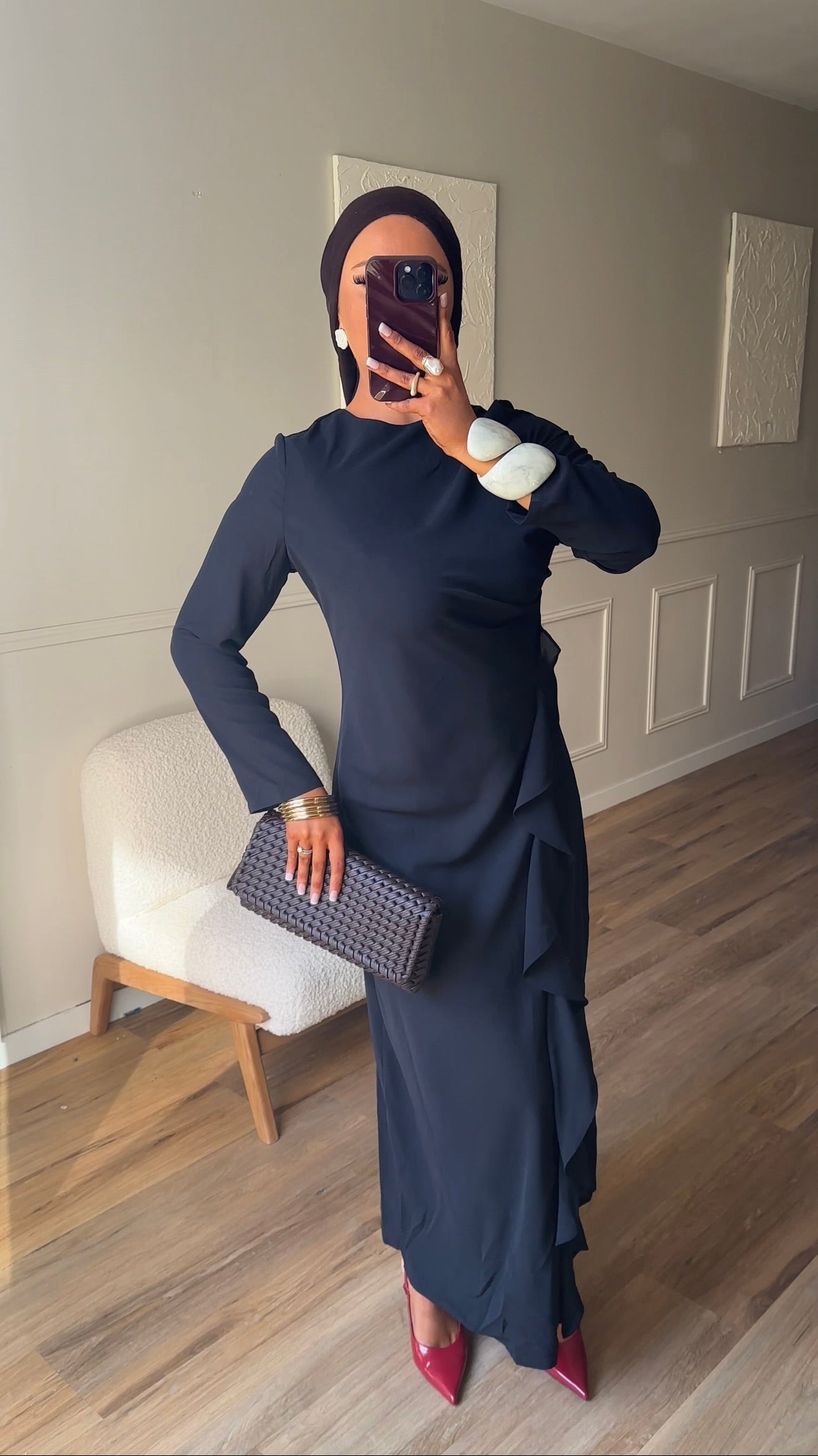 Robe longue à volant | Noir