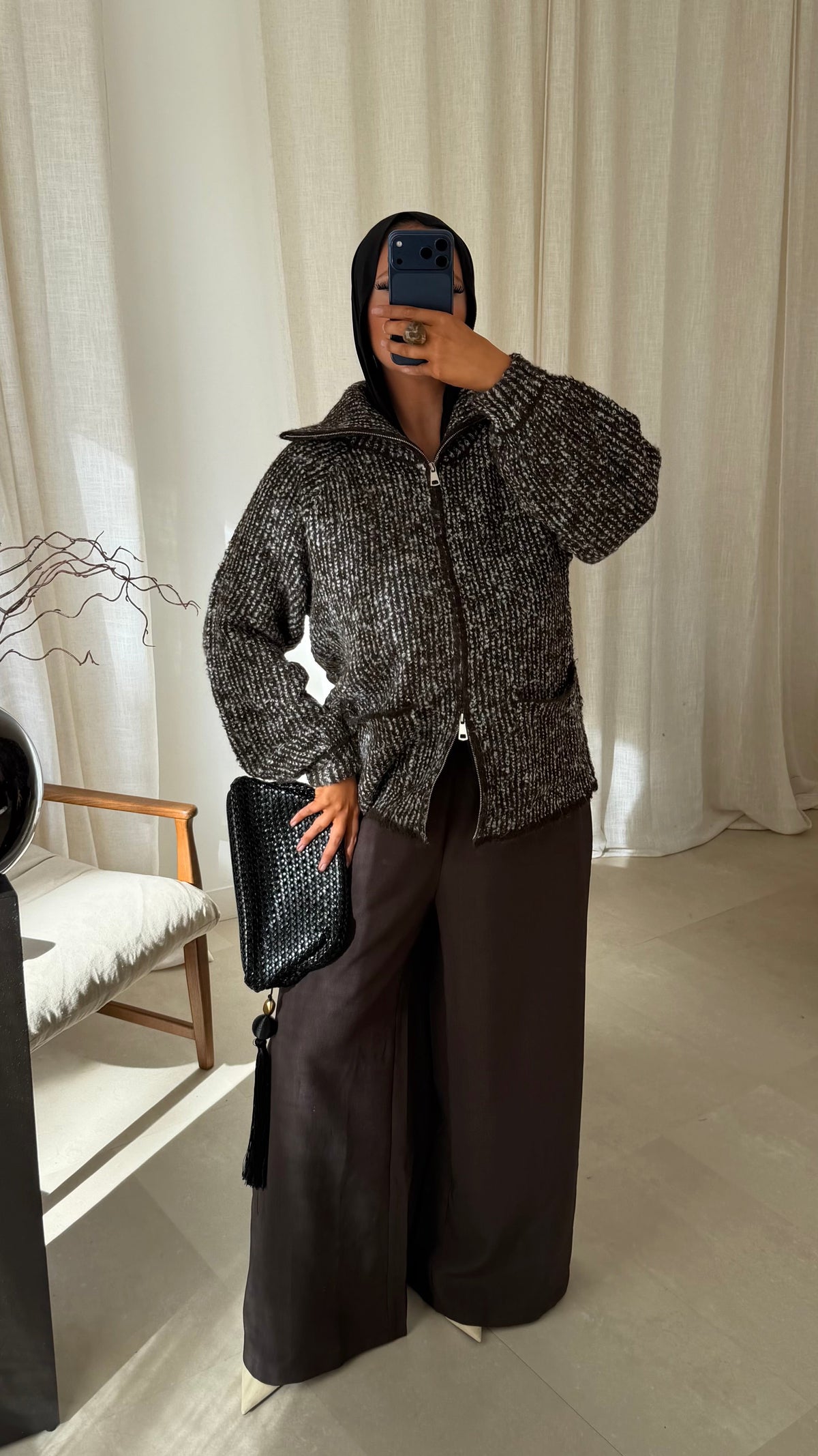 [GAMME PREMIUM] Veste mi longue en maille oversize ILYA | Marron