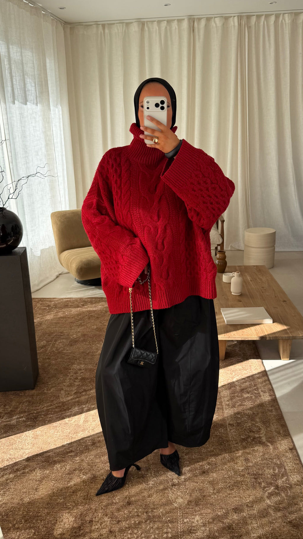 [GAMME PREMIUM] Pull à col montant ultra chaud OSLO | Rouge