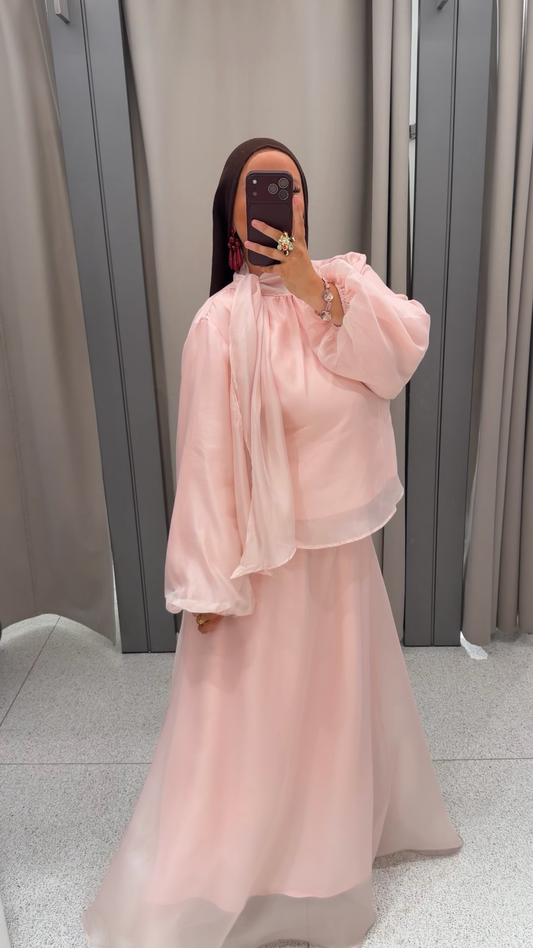 [GAMME PREMIUM] Blouse satinée doublée | Rose poudré
