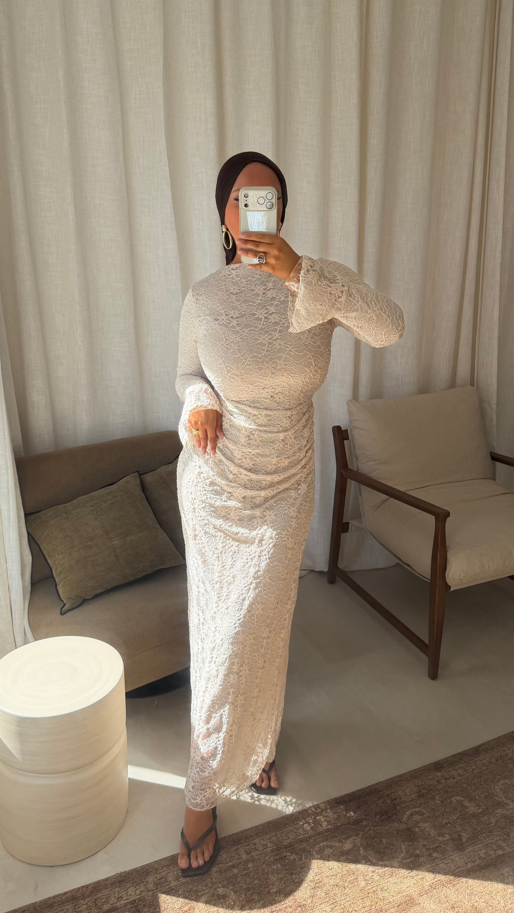 Robe doublée en dentelle | Beige