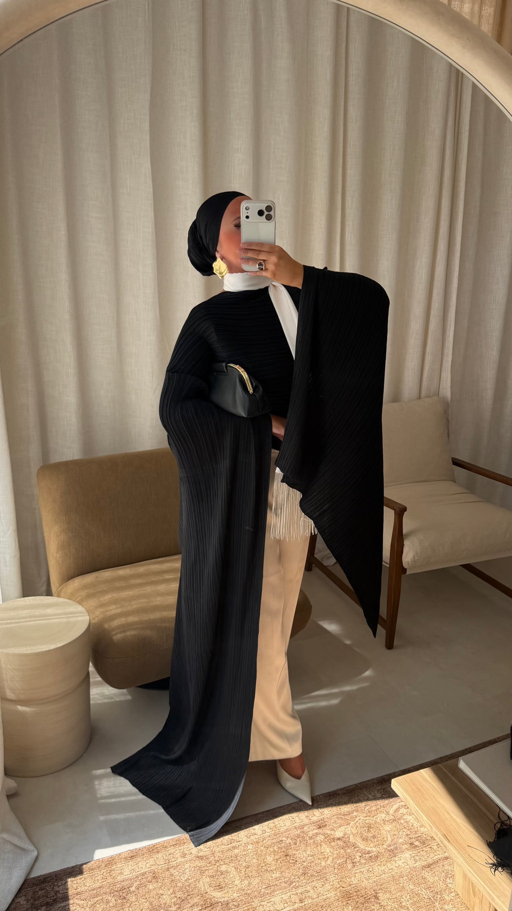 [GAMME LUXE] Cape plissée ultra longue faite en atelier | Noir