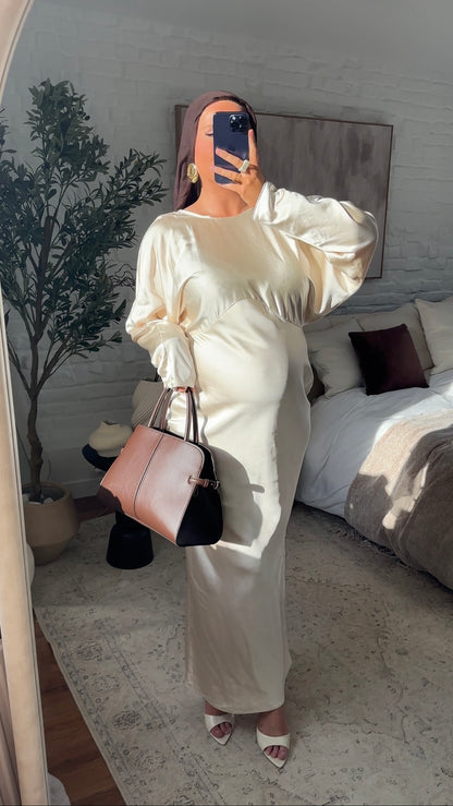 [CRÉATION] Robe longue satinée JENNAH | Crème