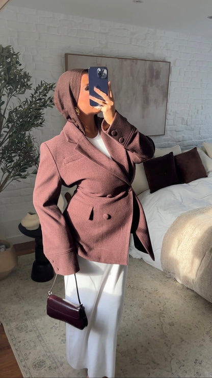 [GAMME LUXE] Veste/manteau cintré en laine véritable | Bordeaux