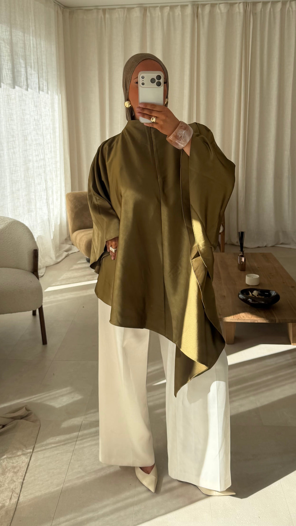 [GAMME LUXE] Haut asymétrique satiné | Vert