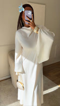 [CRÉATION] Robe longue satinée à manches évasées JENNAH | Crème