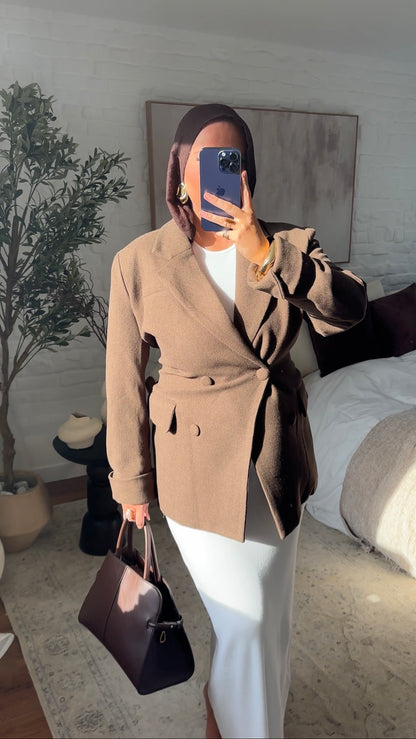 [GAMME LUXE] Veste/manteau cintré en laine véritable | Marron