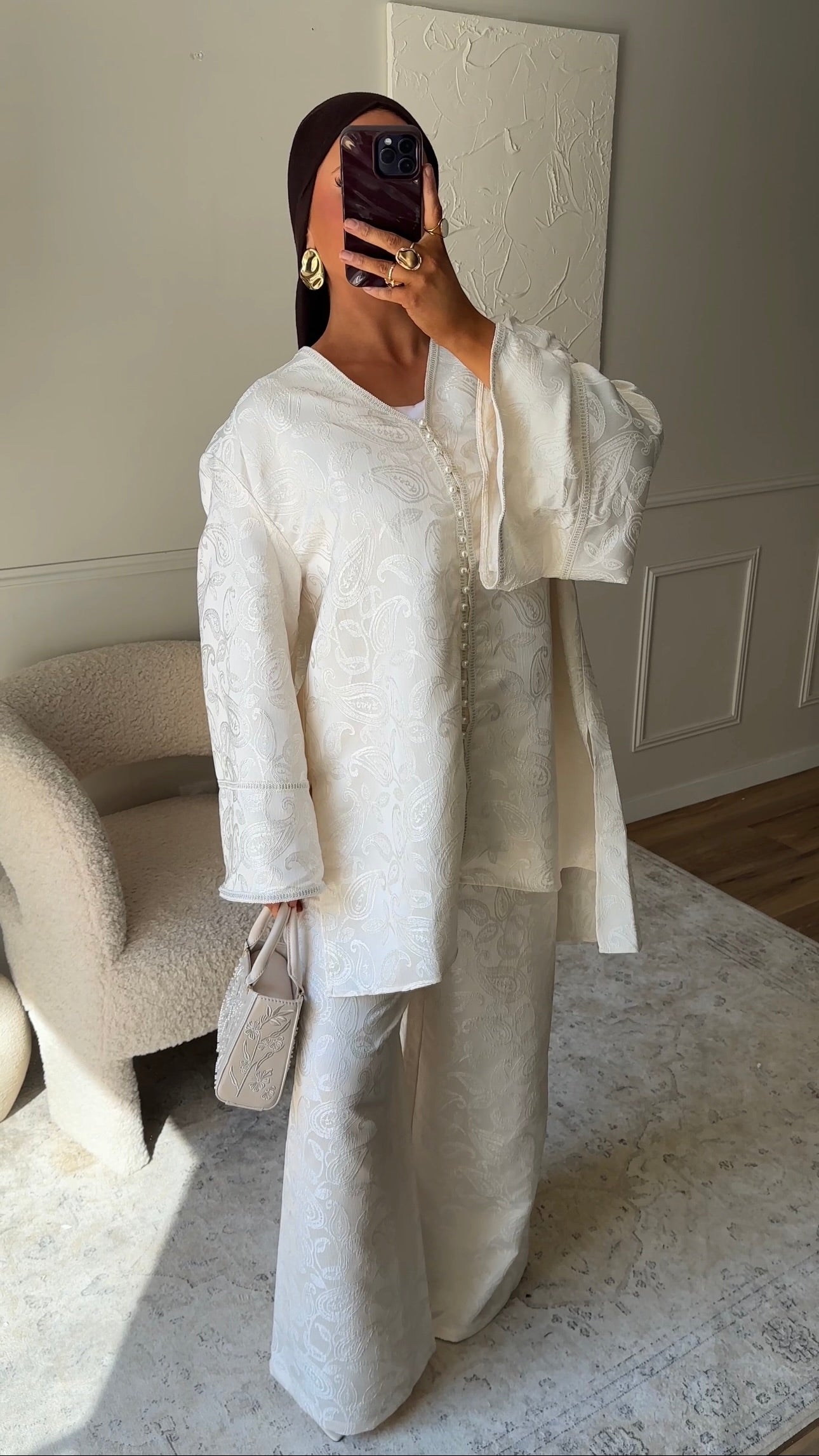 [GAMME LUXE] Ensemble en brocard deux pièces AGATHE | Écru