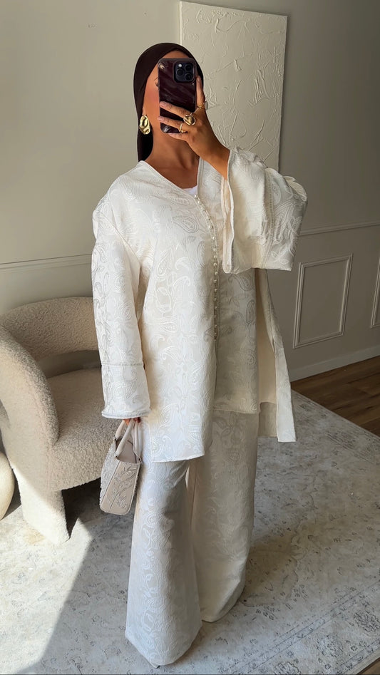[GAMME LUXE] Ensemble en brocard deux pièces AGATHE | Écru