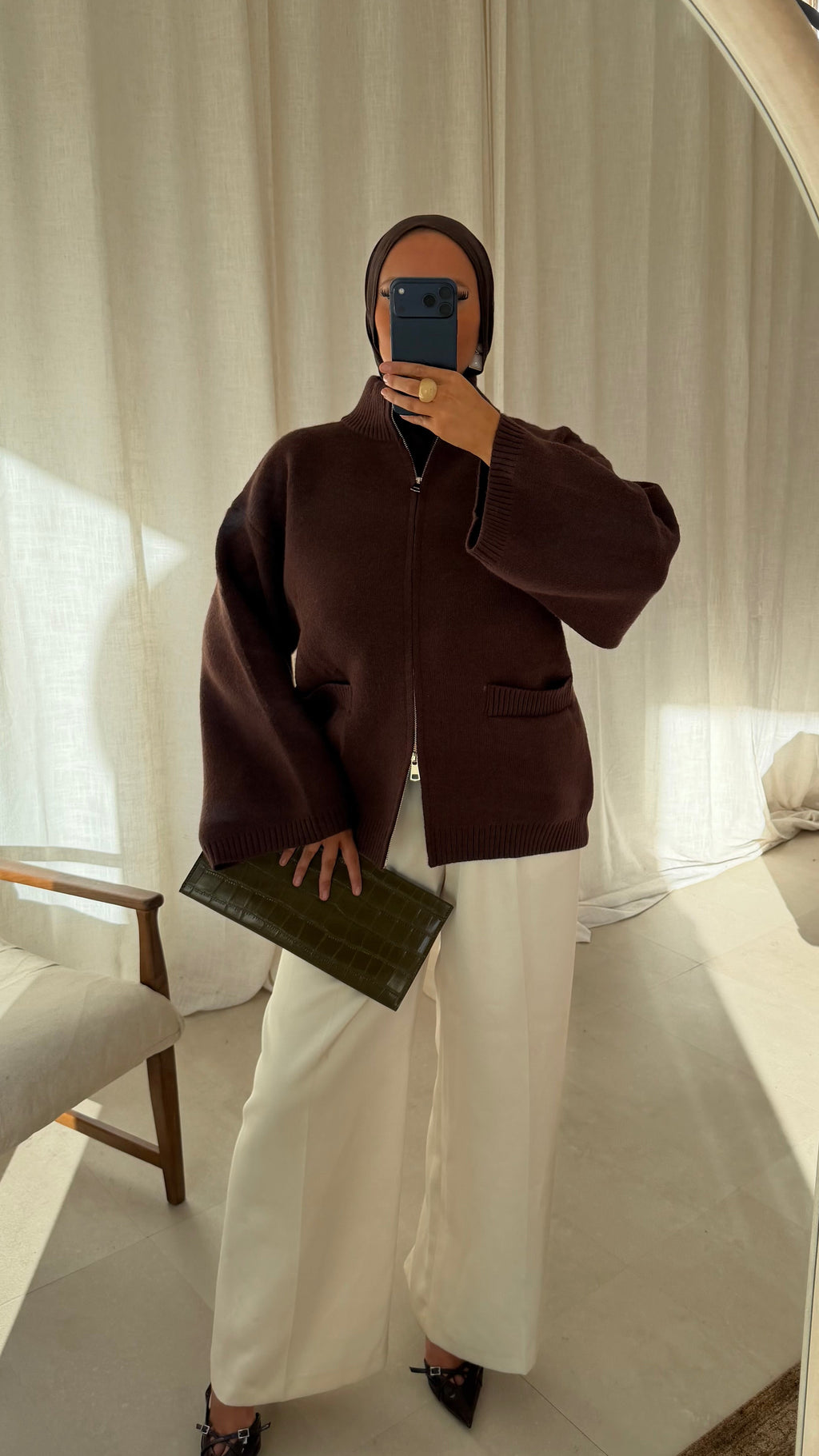 [GAMME PREMIUM] Pull doux et chaud à zip ALARIA | Marron