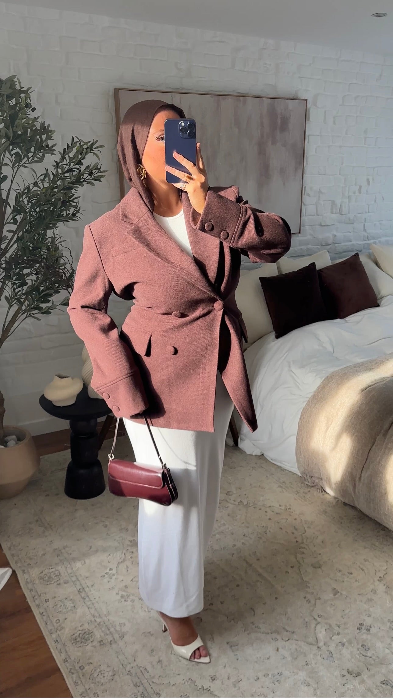 [GAMME LUXE] Veste/manteau cintré en laine véritable | Bordeaux