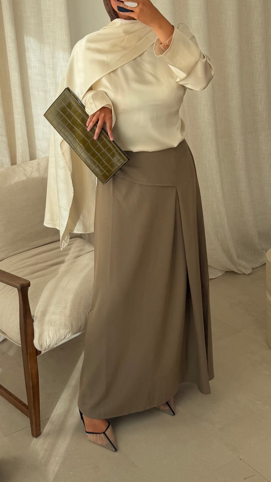 Jupe longue drapée | Taupe