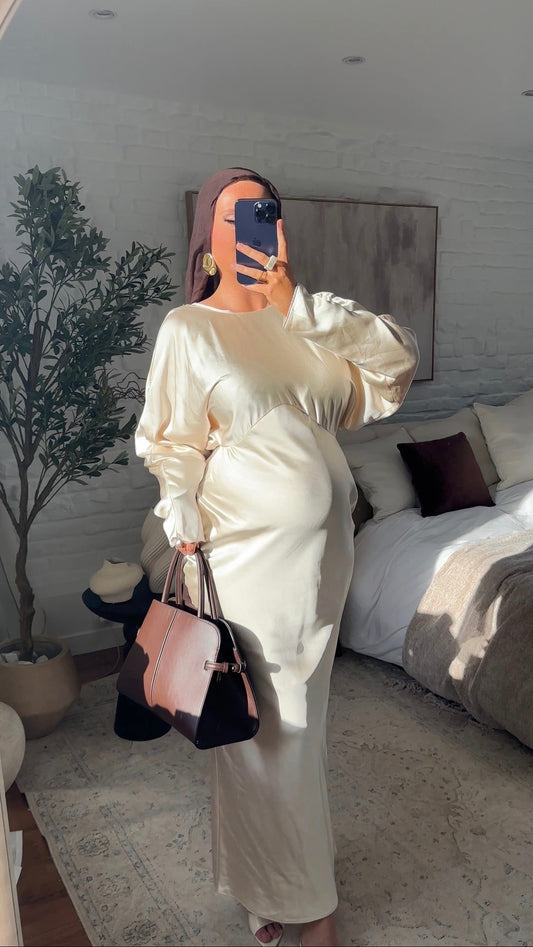 [CRÉATION] Robe longue satinée JENNAH | Crème