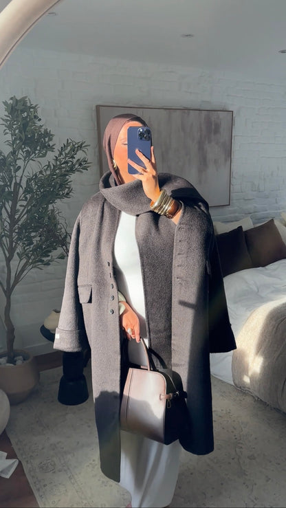 [GAMME LUXE] Manteau long en laine véritable ultra chaud à cape | Marron
