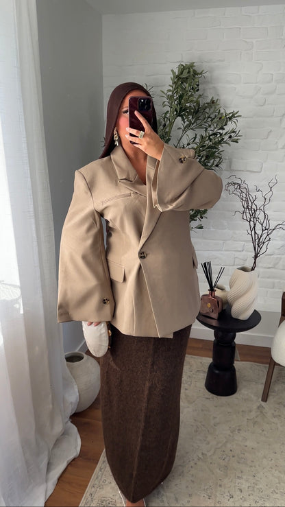 [GAMME PREMIUM] Blazer cache cœur oversize à boutonnage | Beige