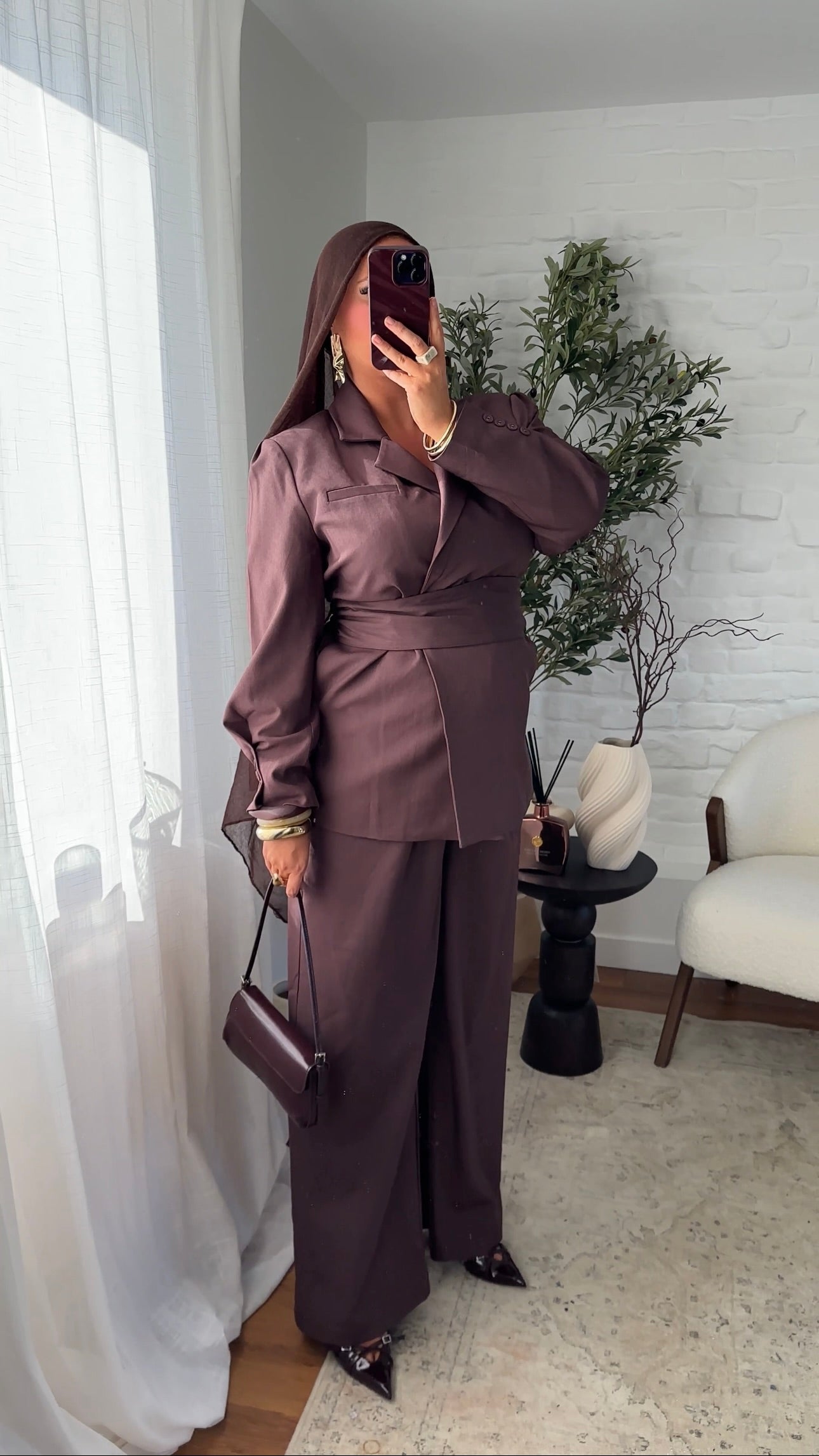 [GAMME PREMIUM] Blazer oversize à ceinture | Bordeaux