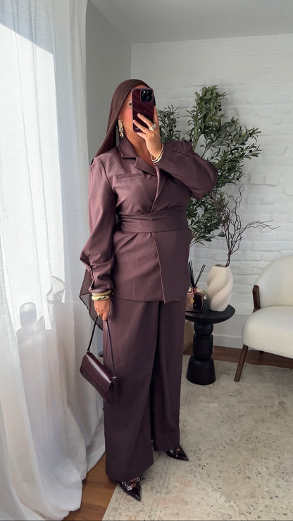 [GAMME PREMIUM] Blazer oversize à ceinture | Bordeaux