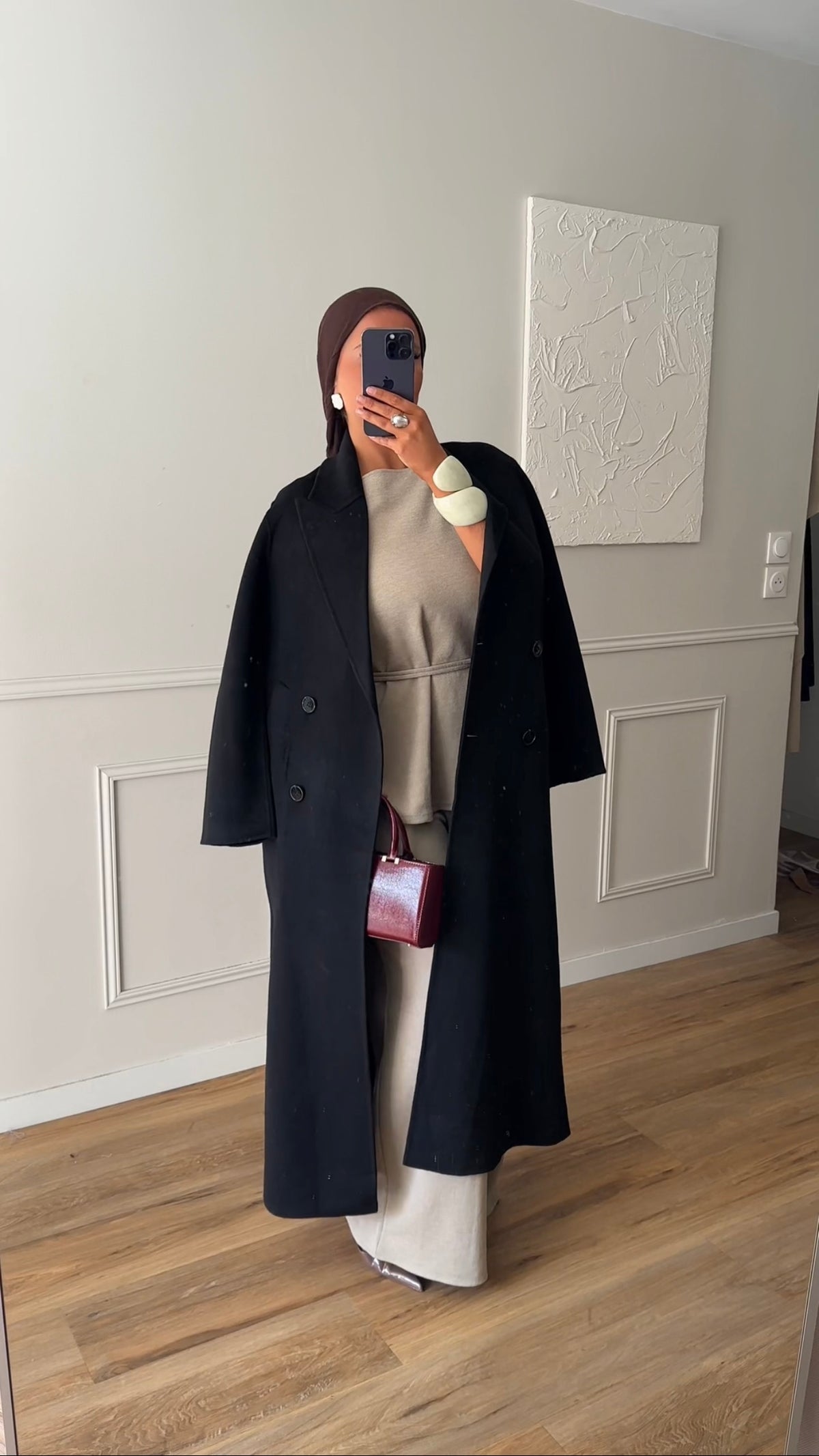 [GAMME LUXE] Manteau ultra long fait main en laine véritable | Noir