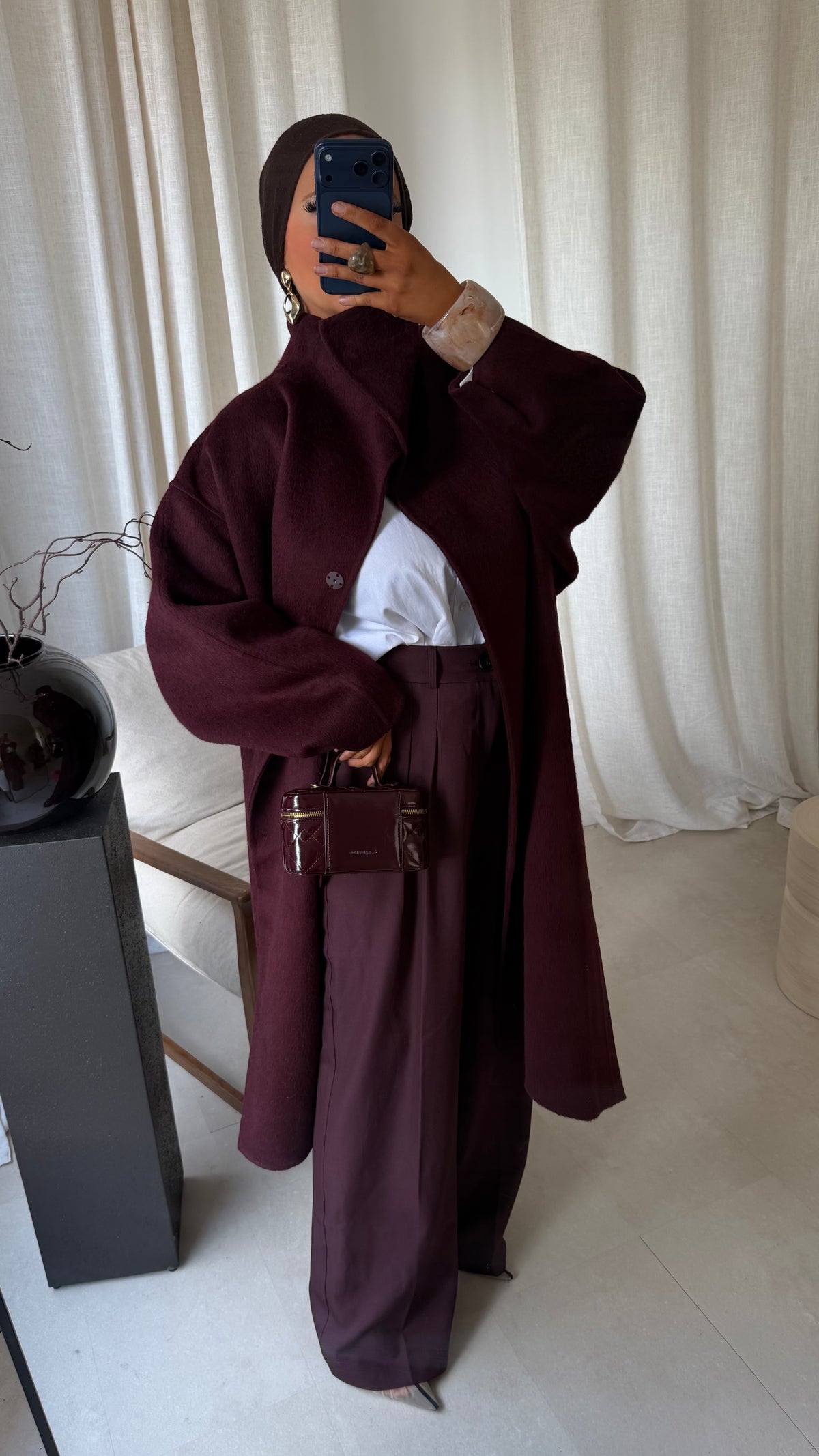 [GAMME LUXE] Manteau long cousu main en laine véritable GAYA | Bordeaux