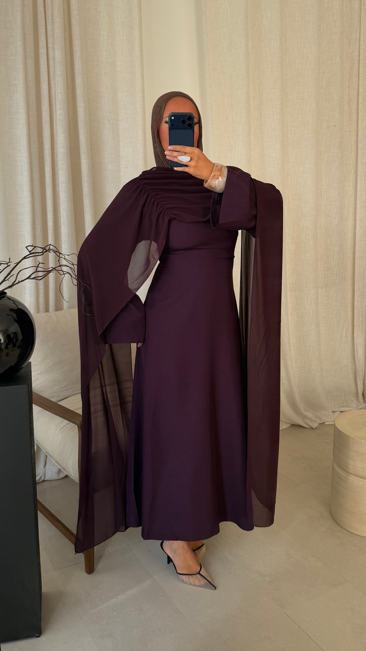 Robe ultra longue à cape | Bordeaux