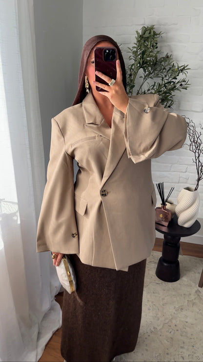 [GAMME PREMIUM] Blazer cache cœur oversize à boutonnage | Beige