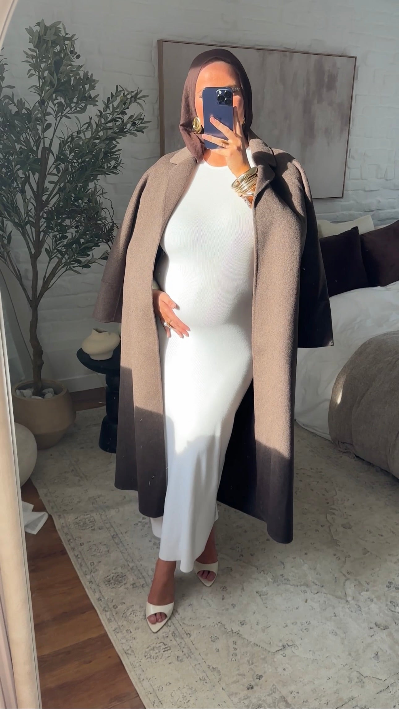 [GAMME LUXE] Manteau long en laine véritable fait main à ceinture | Marron
