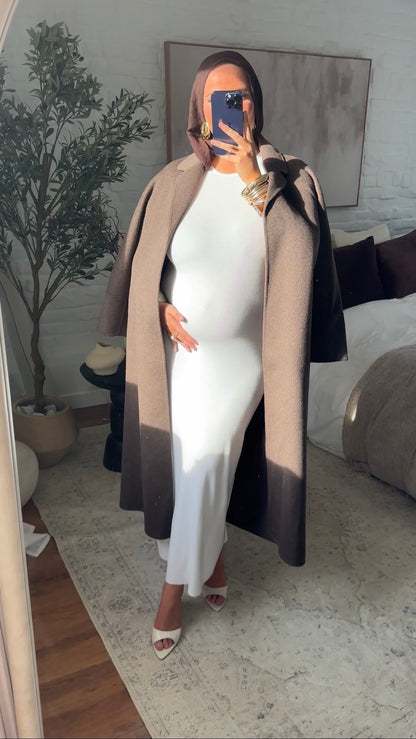 [GAMME LUXE] Manteau long en laine véritable fait main à ceinture | Marron