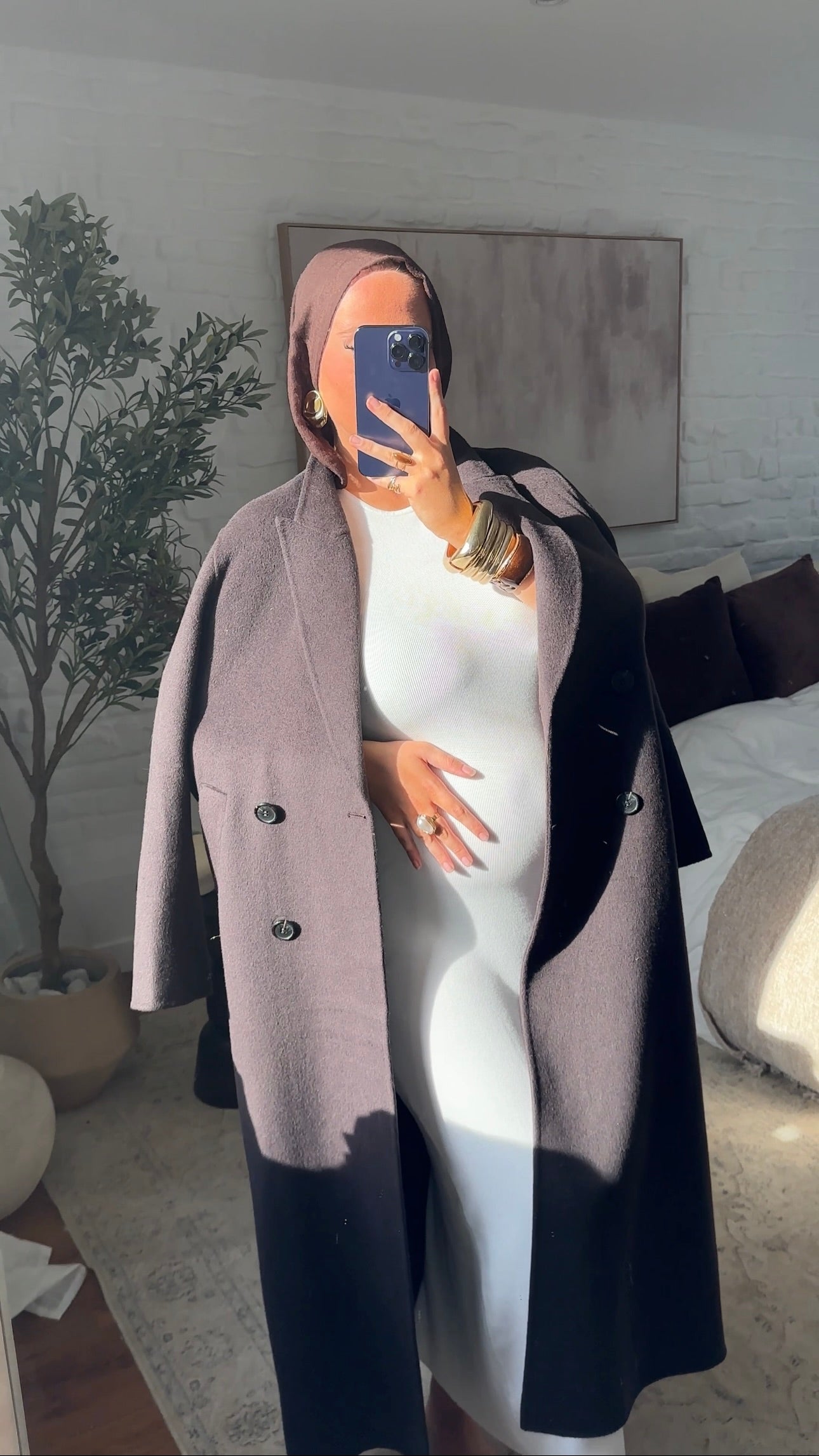 [GAMME PREMIUM] Manteau ultra long en laine véritable | Marron dark chocolat